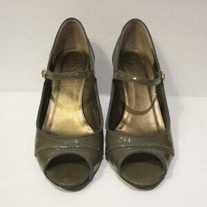 J. Crew Mary Jane Spectator Patent Peep-Toe Heels Pumps Gray